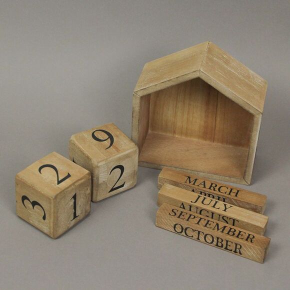 Wood Block Perpetual Calendar Office Desk Home Countertop Rustic Farmhouse Decor - Picture 3 of 4